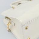 SAINT LAURENT Baby Kabas Hand Bag Leather 2way White Gold Auth 189853-18