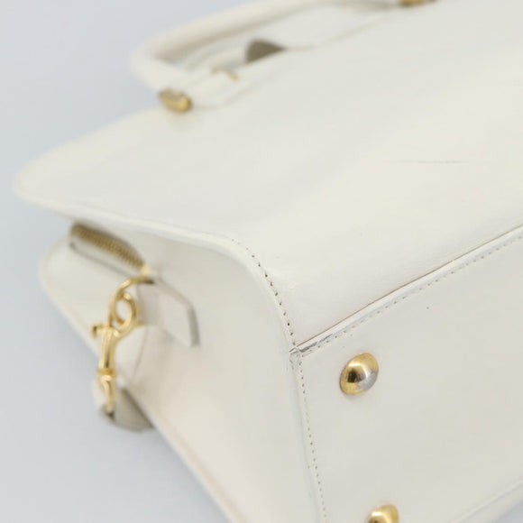 SAINT LAURENT Baby Kabas Hand Bag Leather 2way White Gold Auth 189853