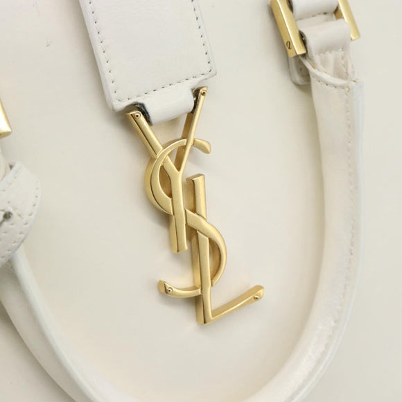 SAINT LAURENT Baby Kabas Hand Bag Leather 2way White Gold Auth 189853