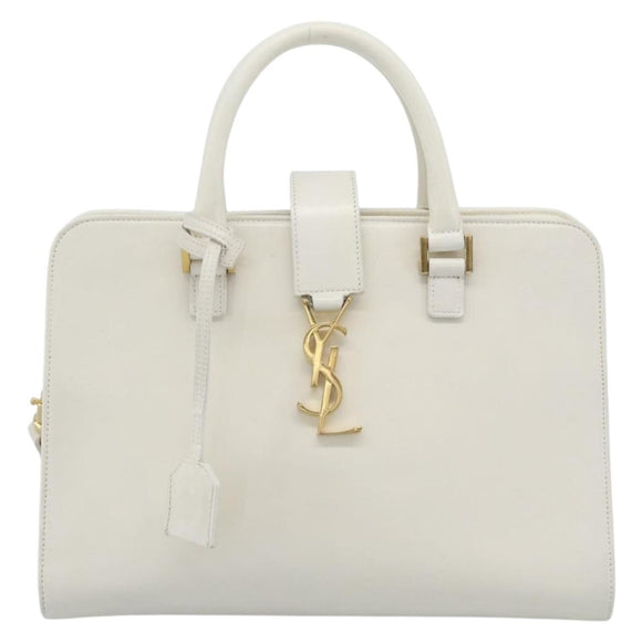 SAINT LAURENT Baby Kabas Hand Bag Leather 2way White Gold Auth 189853