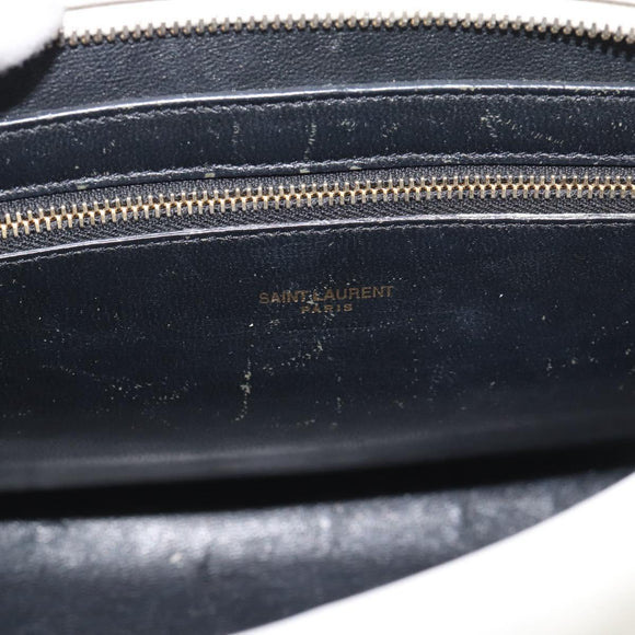 SAINT LAURENT Baby Kabas Hand Bag Leather 2way White Gold Auth 189853