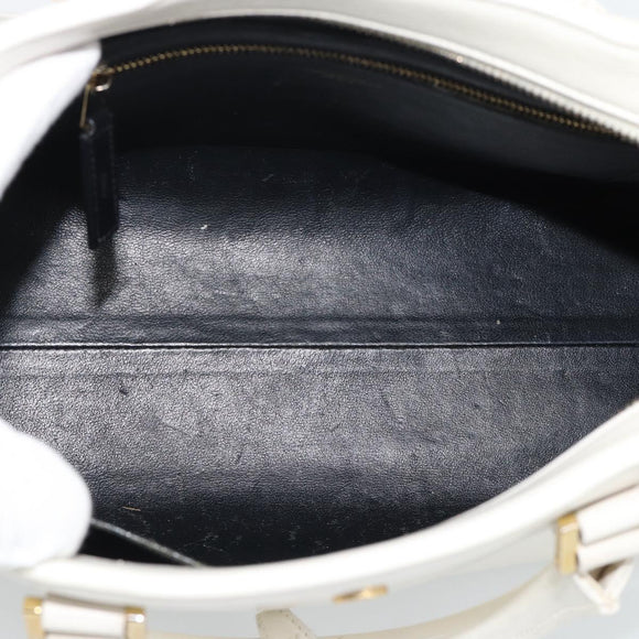 SAINT LAURENT Baby Kabas Hand Bag Leather 2way White Gold Auth 189853