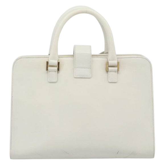 SAINT LAURENT Baby Kabas Hand Bag Leather 2way White Gold Auth 189853