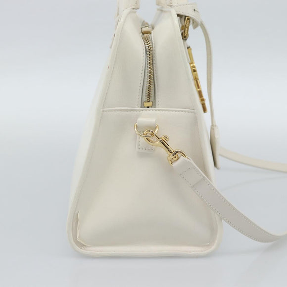SAINT LAURENT Baby Kabas Hand Bag Leather 2way White Gold Auth 189853