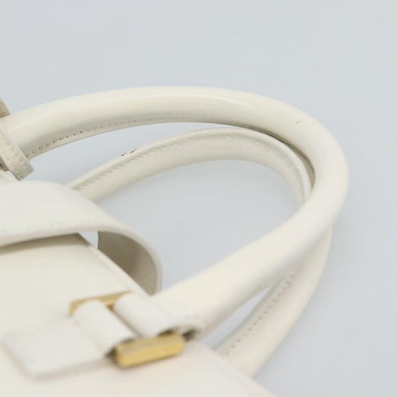 SAINT LAURENT Baby Kabas Hand Bag Leather 2way White Gold Auth 189853