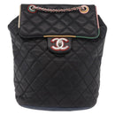 CHANEL Matelasse Backpack Lamb Skin Black Silver CC Auth 189859M-13