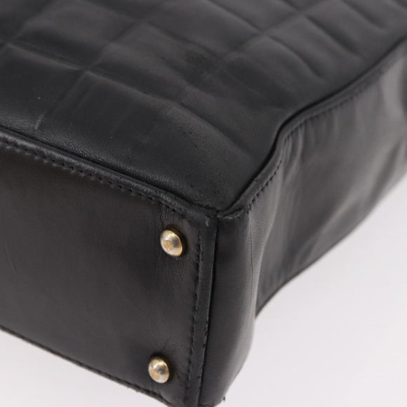 CHANEL Choco Bar Tote Bag Lamb Skin Black Gold CC Auth 189862