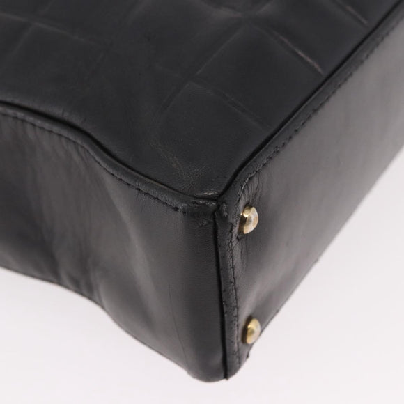 CHANEL Choco Bar Tote Bag Lamb Skin Black Gold CC Auth 189862
