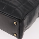 CHANEL Choco Bar Tote Bag Lamb Skin Black Gold CC Auth 189862-16