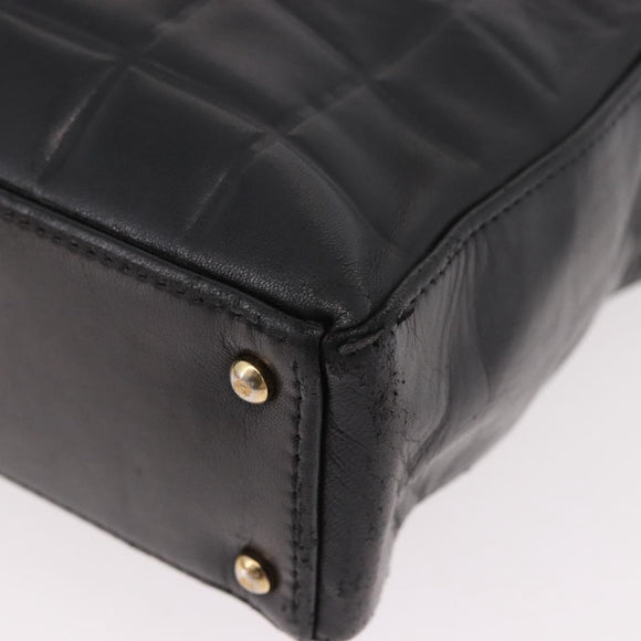 CHANEL Choco Bar Tote Bag Lamb Skin Black Gold CC Auth 189862