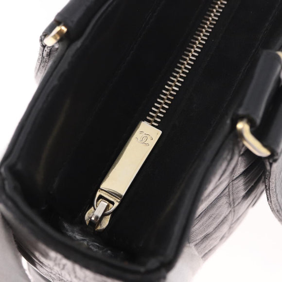 CHANEL Choco Bar Tote Bag Lamb Skin Black Gold CC Auth 189862