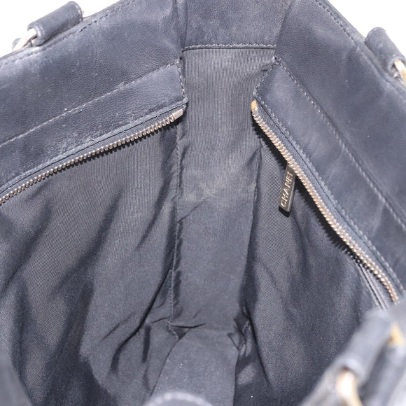 CHANEL Choco Bar Tote Bag Lamb Skin Black Gold CC Auth 189862