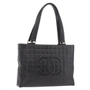 CHANEL Choco Bar Tote Bag Lamb Skin Black Gold CC Auth 189862-1