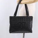 CHANEL Choco Bar Tote Bag Lamb Skin Black Gold CC Auth 189862-22
