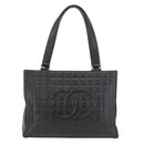 CHANEL Choco Bar Tote Bag Lamb Skin Black Gold CC Auth 189862-13