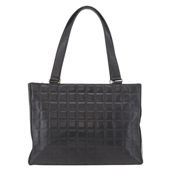 CHANEL Choco Bar Tote Bag Lamb Skin Black Gold CC Auth 189862