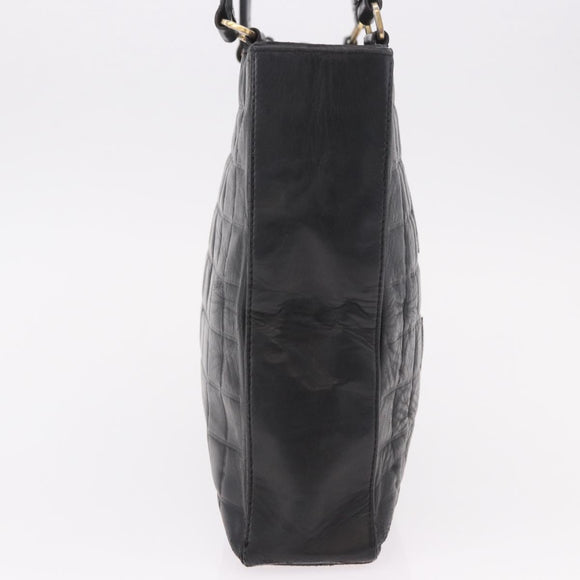 CHANEL Choco Bar Tote Bag Lamb Skin Black Gold CC Auth 189862