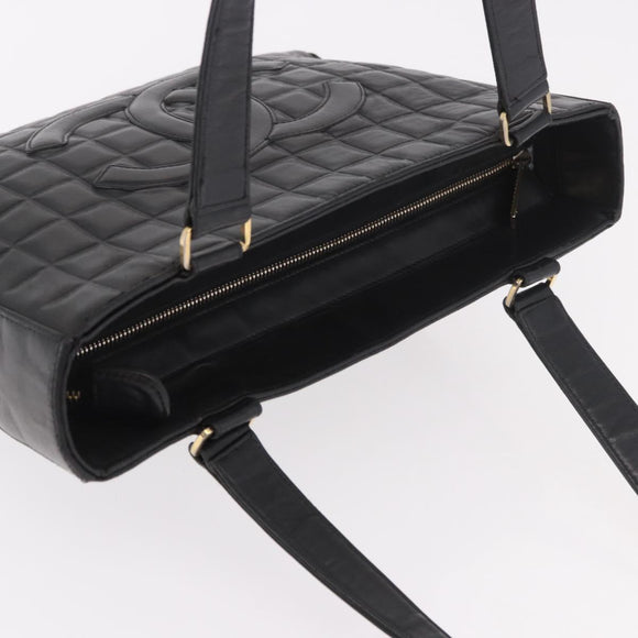 CHANEL Choco Bar Tote Bag Lamb Skin Black Gold CC Auth 189862