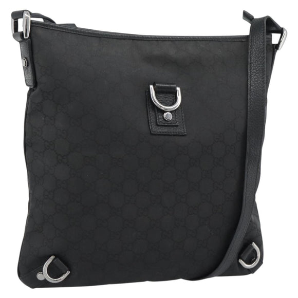 GUCCI GG Canvas Shoulder Bag Nylon Black Silver 268642 Auth 189865A