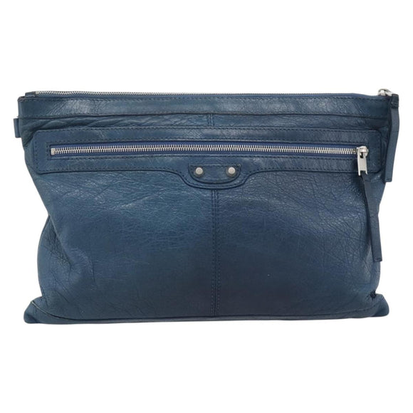 BALENCIAGA Clutch Bag Leather Navy 273023 Auth 189869A