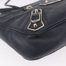 BALENCIAGA Metallic Edge Hip Shoulder Bag Leather Navy Silver Auth 189871A-9