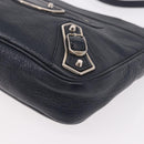 BALENCIAGA Metallic Edge Hip Shoulder Bag Leather Navy Silver Auth 189871A-15