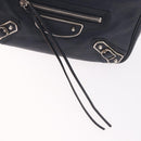 BALENCIAGA Metallic Edge Hip Shoulder Bag Leather Navy Silver Auth 189871A-18