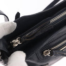 BALENCIAGA Metallic Edge Hip Shoulder Bag Leather Navy Silver Auth 189871A-10