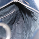 BALENCIAGA Metallic Edge Hip Shoulder Bag Leather Navy Silver Auth 189871A-20