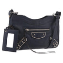 BALENCIAGA Metallic Edge Hip Shoulder Bag Leather Navy Silver Auth 189871A-1