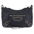 BALENCIAGA Metallic Edge Hip Shoulder Bag Leather Navy Silver Auth 189871A-13