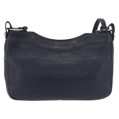 BALENCIAGA Metallic Edge Hip Shoulder Bag Leather Navy Silver Auth 189871A - 0