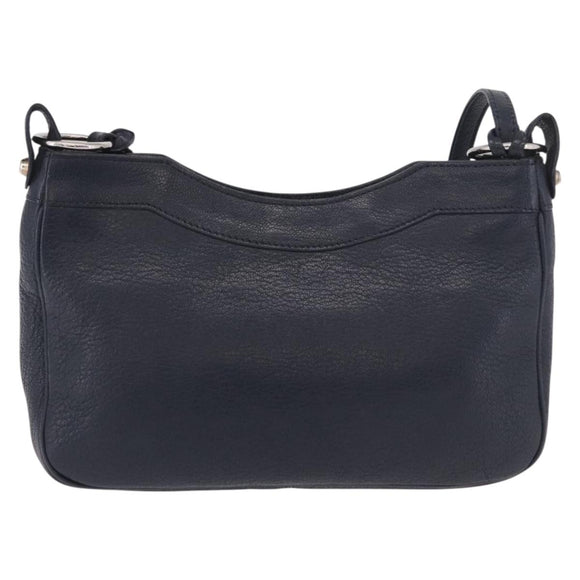 BALENCIAGA Metallic Edge Hip Shoulder Bag Leather Navy Silver Auth 189871A