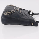 BALENCIAGA Metallic Edge Hip Shoulder Bag Leather Navy Silver Auth 189871A-3