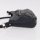 BALENCIAGA Metallic Edge Hip Shoulder Bag Leather Navy Silver Auth 189871A-4