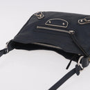 BALENCIAGA Metallic Edge Hip Shoulder Bag Leather Navy Silver Auth 189871A-6