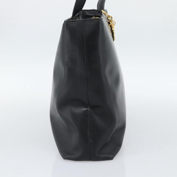 Christian Dior Tote Bag Leather Black Gold Auth 189872A