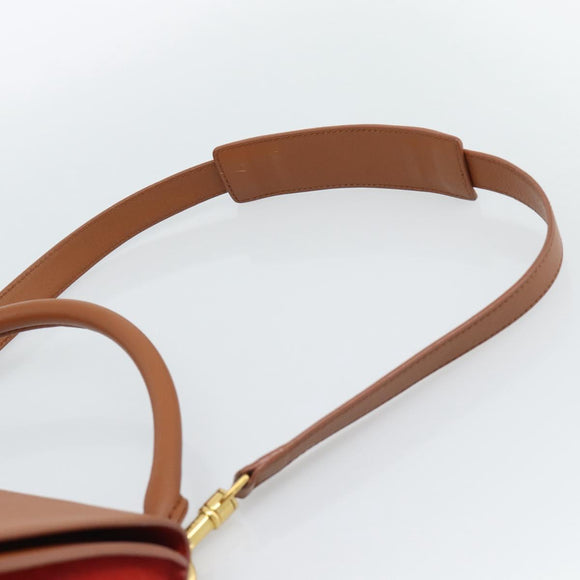 CELINE Trapeze Hand Bag Leather 2way Brown Gold Auth 189874A