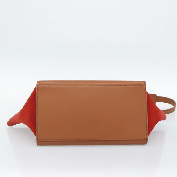 CELINE Trapeze Hand Bag Leather 2way Brown Gold Auth 189874A