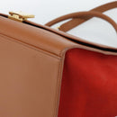 CELINE Trapeze Hand Bag Leather 2way Brown Gold Auth 189874A-9