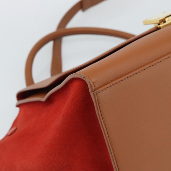 CELINE Trapeze Hand Bag Leather 2way Brown Gold Auth 189874A