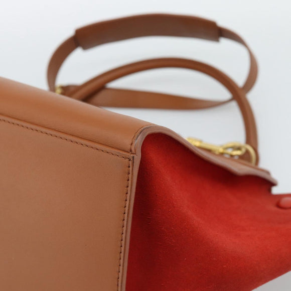 CELINE Trapeze Hand Bag Leather 2way Brown Gold Auth 189874A