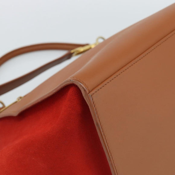 CELINE Trapeze Hand Bag Leather 2way Brown Gold Auth 189874A