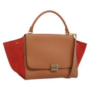 CELINE Trapeze Hand Bag Leather 2way Brown Gold Auth 189874A-1