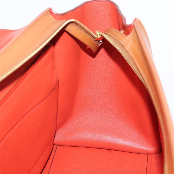 CELINE Trapeze Hand Bag Leather 2way Brown Gold Auth 189874A