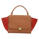 CELINE Trapeze Hand Bag Leather 2way Brown Gold Auth 189874A-13