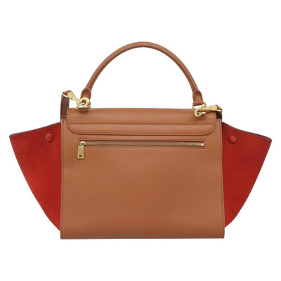CELINE Trapeze Hand Bag Leather 2way Brown Gold Auth 189874A - 0