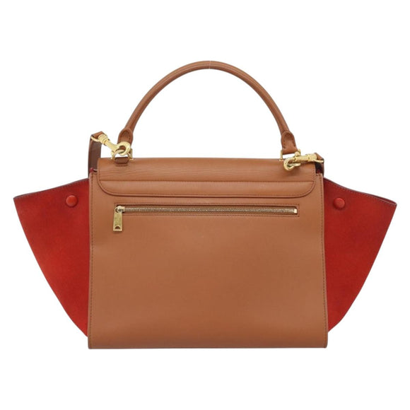 CELINE Trapeze Hand Bag Leather 2way Brown Gold Auth 189874A