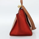 CELINE Trapeze Hand Bag Leather 2way Brown Gold Auth 189874A-3