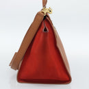 CELINE Trapeze Hand Bag Leather 2way Brown Gold Auth 189874A-4